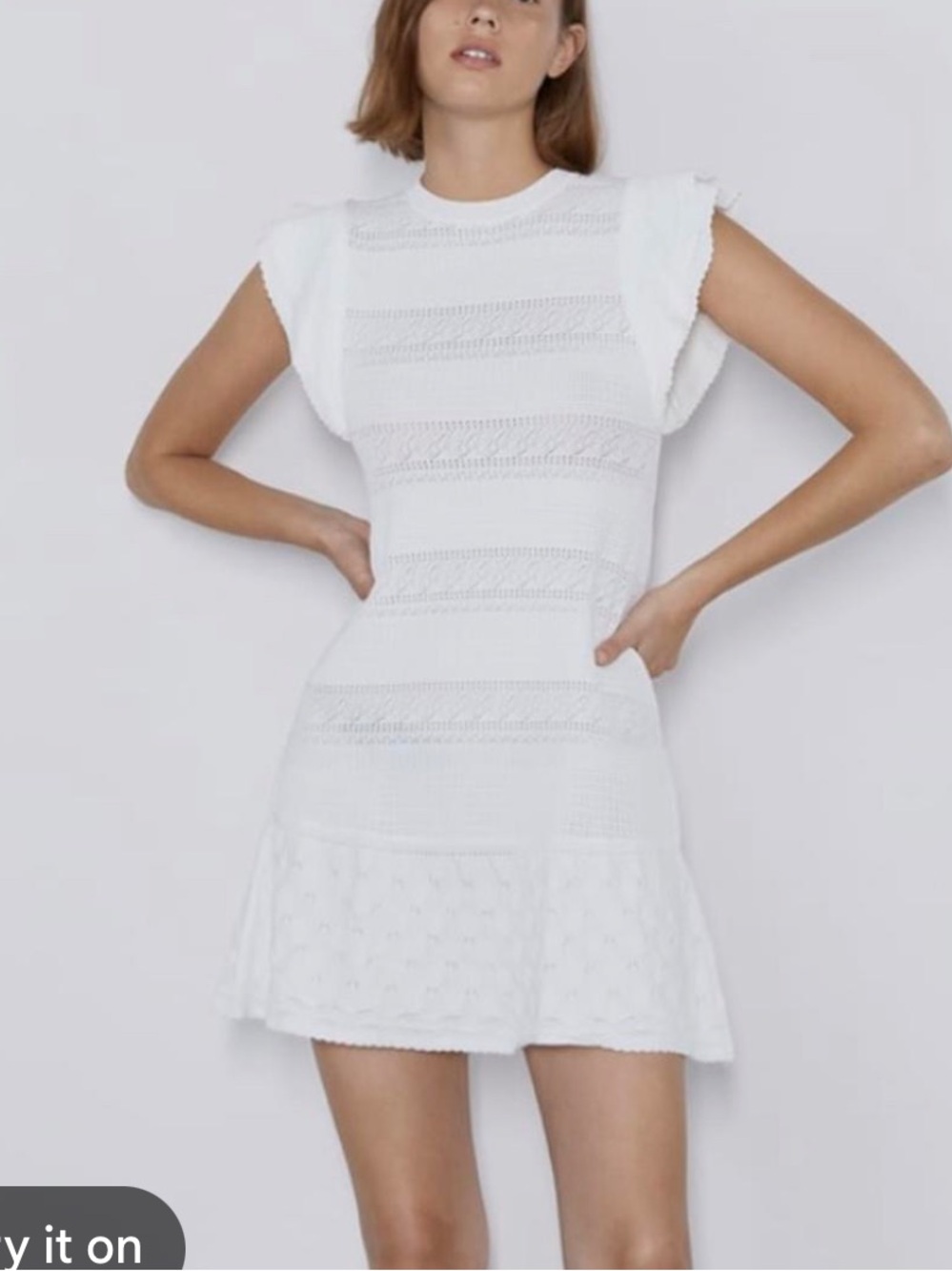 Zara crochet mesh white dress